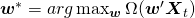 \boldsymbol{w}^{*} = arg \max_{\boldsymbol{w}} \Omega(\boldsymbol{w}' \boldsymbol{X}_t) 